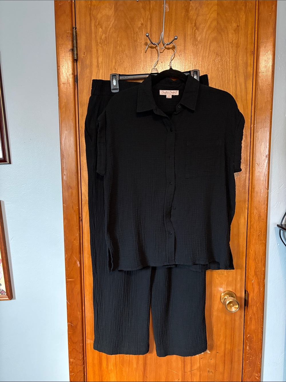 NWOT Coastal Comfort Cozy Black Wide-Leg Button Front Pant Set - Size M